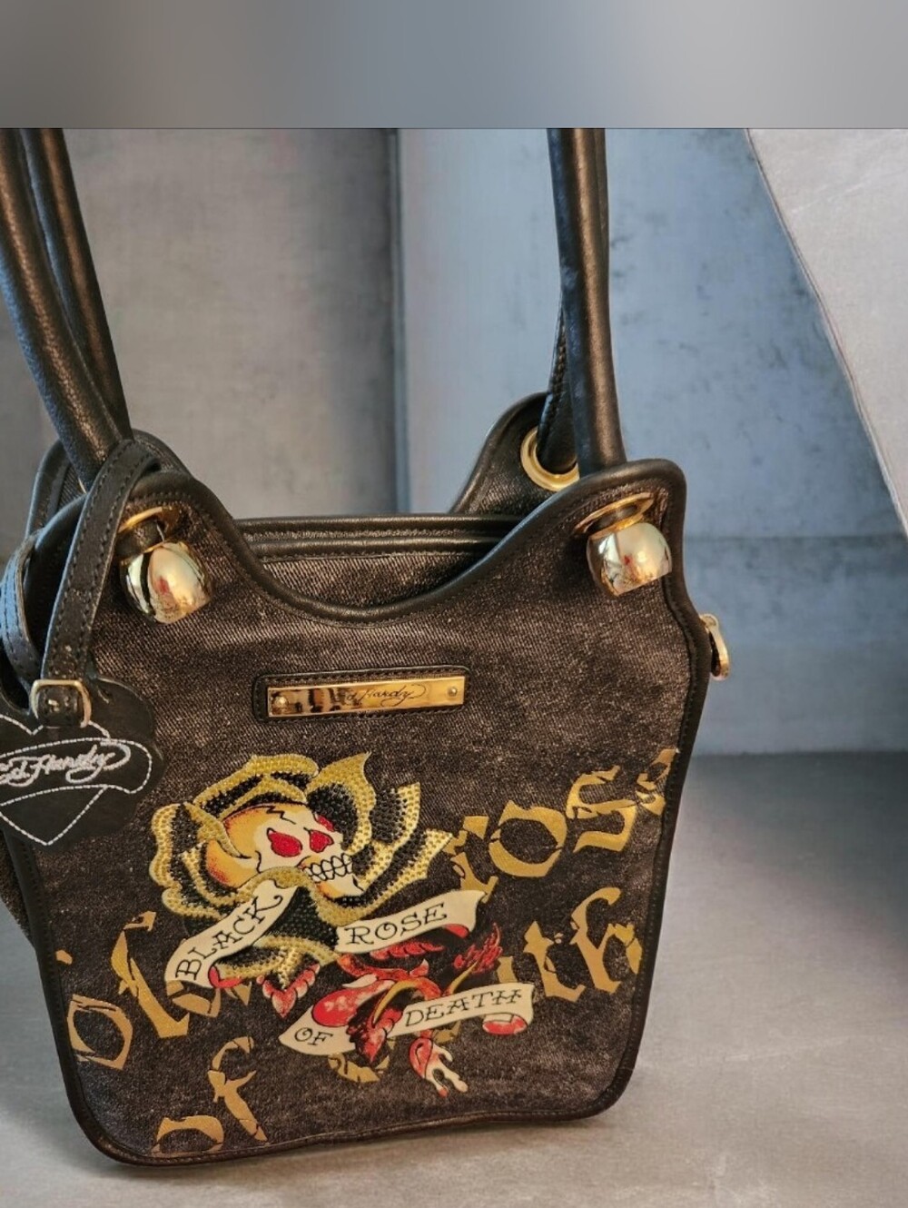 Y2K Ed Hardy Shoulder Bag with Gold Hardware■ EUC